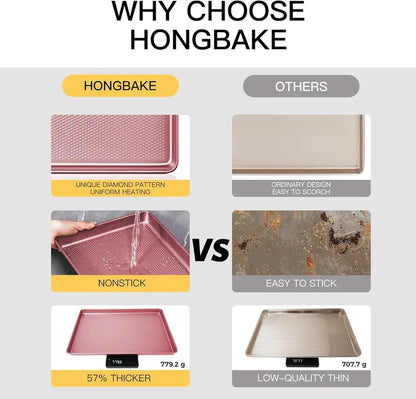 Non-Stick Bakeware Set of 3, Teflon-Free Heavy Duty Baking Sheets with Diamond Texture for Cookies, Oven Baking, Kitchen Supplies