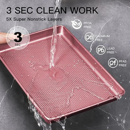 Non-Stick Bakeware Set of 3, Teflon-Free Heavy Duty Baking Sheets with Diamond Texture for Cookies, Oven Baking, Kitchen Supplies