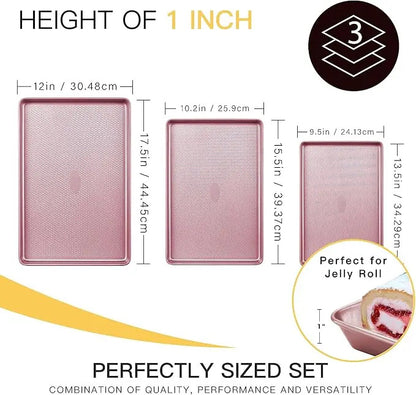 Non-Stick Bakeware Set of 3, Teflon-Free Heavy Duty Baking Sheets with Diamond Texture for Cookies, Oven Baking, Kitchen Supplies