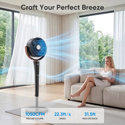 Quiet DC Pedestal Fan with Remote, 15 Speeds & 5 Modes, 120° Oscillation Standing Fan for Bedroom