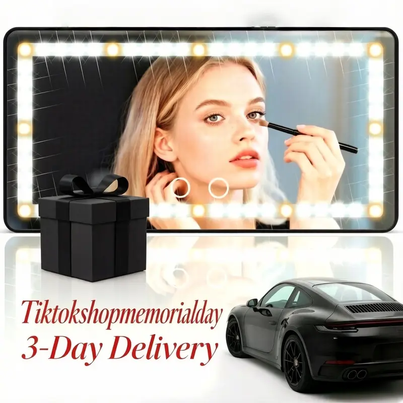 USB Rechargeable Car Sun Visor Vanity Mirror with LED Lights, Dimmable Makeup Mirror for Travel