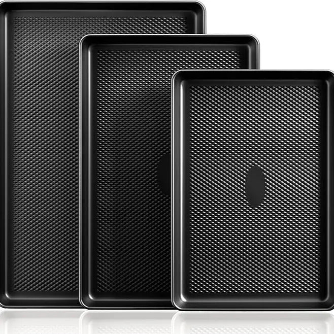 Non-Stick Bakeware Set of 3, Teflon-Free Heavy Duty Baking Sheets with Diamond Texture for Cookies, Oven Baking, Kitchen Supplies