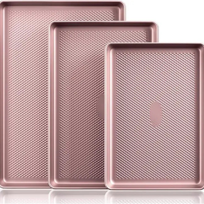 Non-Stick Bakeware Set of 3, Teflon-Free Heavy Duty Baking Sheets with Diamond Texture for Cookies, Oven Baking, Kitchen Supplies