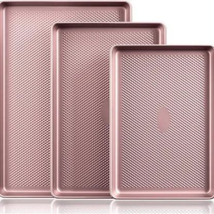 Non-Stick Bakeware Set of 3, Teflon-Free Heavy Duty Baking Sheets with Diamond Texture for Cookies, Oven Baking, Kitchen Supplies