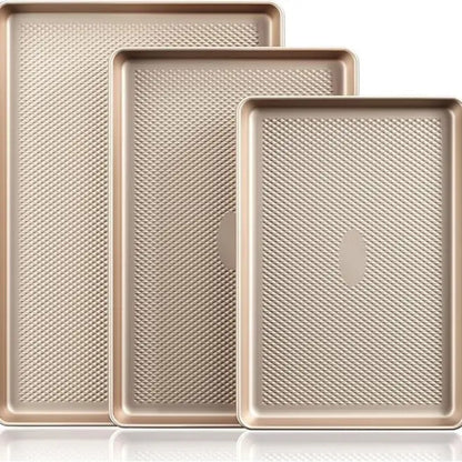 Non-Stick Bakeware Set of 3, Teflon-Free Heavy Duty Baking Sheets with Diamond Texture for Cookies, Oven Baking, Kitchen Supplies