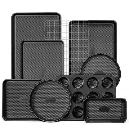 Non-Stick Bakeware Set of 3, Teflon-Free Heavy Duty Baking Sheets with Diamond Texture for Cookies, Oven Baking, Kitchen Supplies