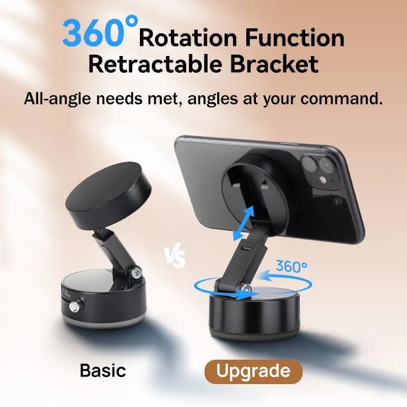 360° Rotatable Vacuum Suction Car Phone Holder for iPhone & Android, Hands-Free GPS Mount