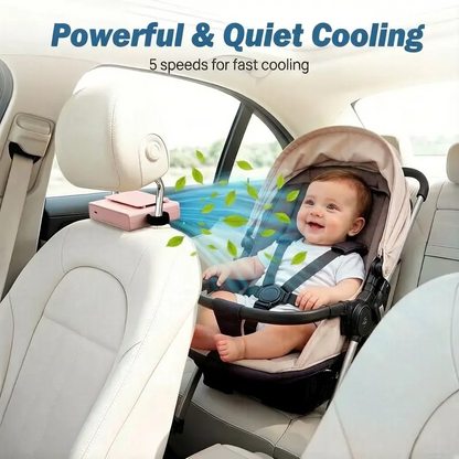 Portable Car Seat Clip Fan with LED Display, USB Rechargeable 360° Rotating Cooling Fan for Baby Stroller Backseat