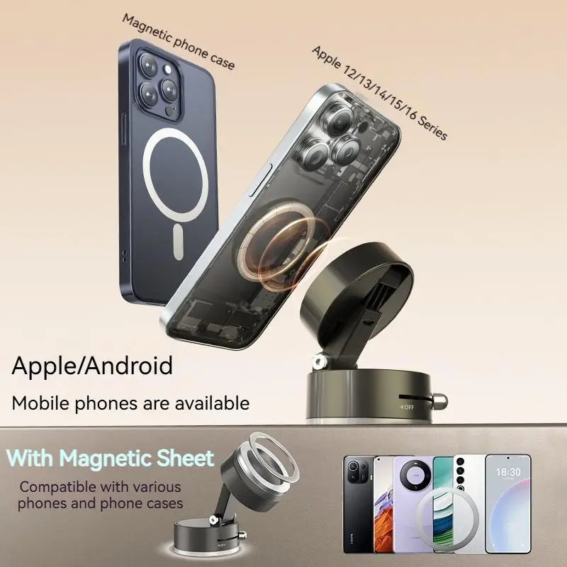 360° Rotatable Vacuum Suction Car Phone Holder for iPhone & Android, Hands-Free GPS Mount