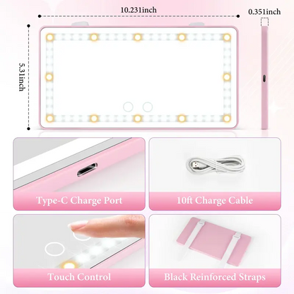 USB Rechargeable Car Sun Visor Vanity Mirror with LED Lights, Dimmable Makeup Mirror for Travel