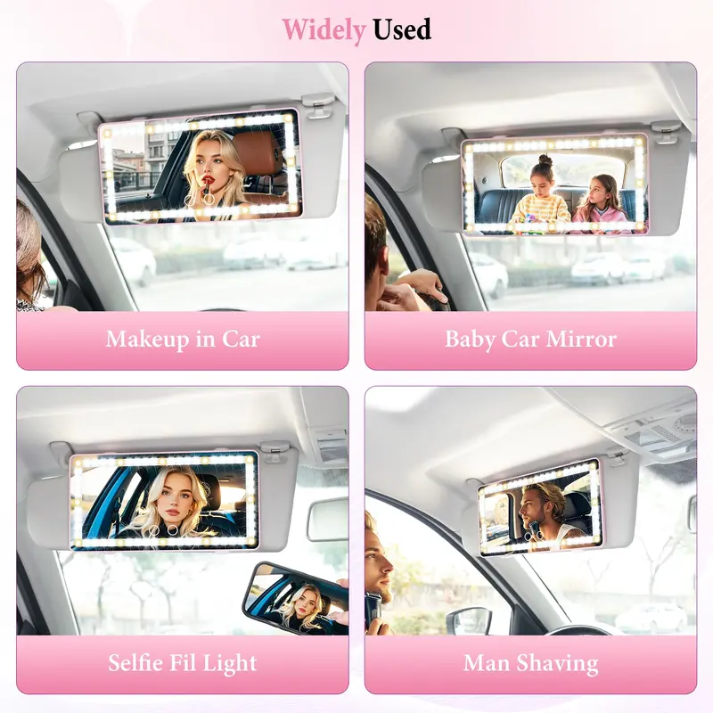 USB Rechargeable Car Sun Visor Vanity Mirror with LED Lights, Dimmable Makeup Mirror for Travel
