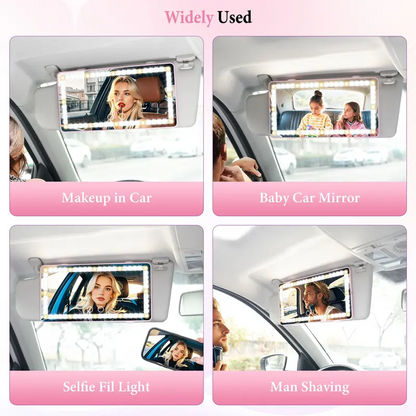 USB Rechargeable Car Sun Visor Vanity Mirror with LED Lights, Dimmable Makeup Mirror for Travel