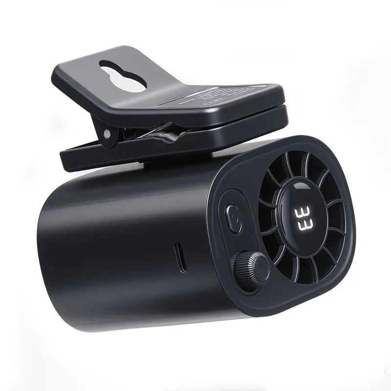 Portable Car Seat Clip Fan with LED Display, USB Rechargeable 360° Rotating Cooling Fan for Baby Stroller Backseat