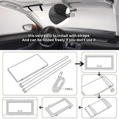 USB Rechargeable Car Sun Visor Vanity Mirror with LED Lights, Dimmable Makeup Mirror for Travel