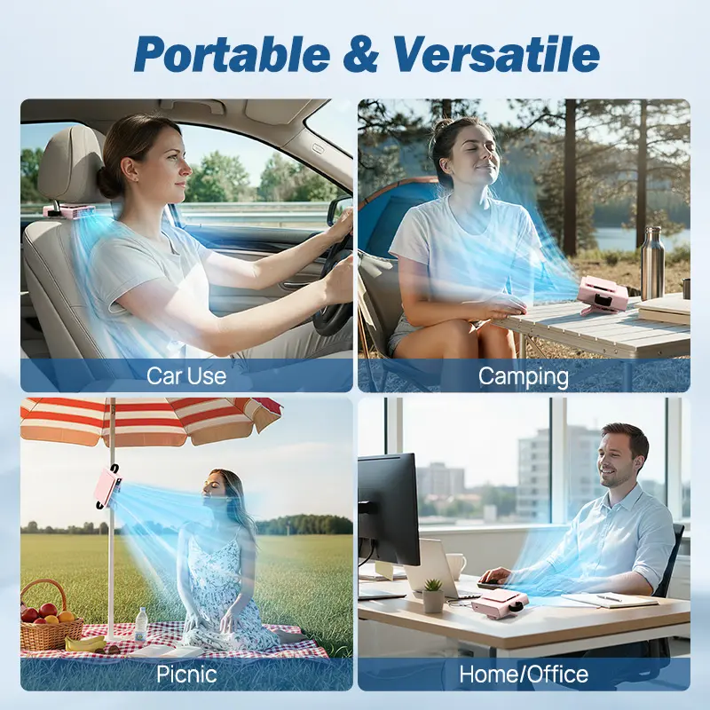 Portable Car Seat Clip Fan with LED Display, USB Rechargeable 360° Rotating Cooling Fan for Baby Stroller Backseat